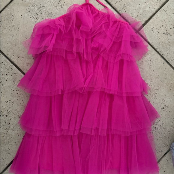 B Darlin Vibrant Pink Layered Kids Dress - Picture 1 of 4